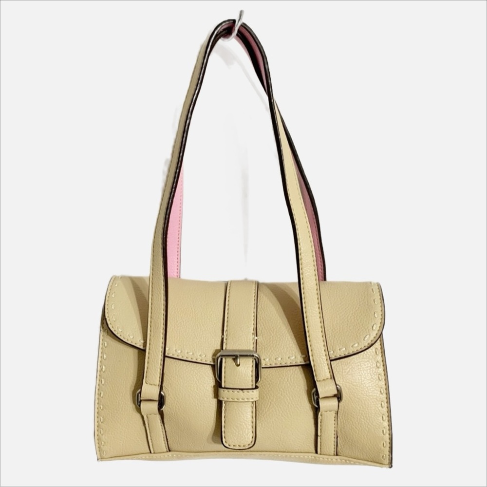 Liz Claiborne Faux Leather Mini Shoulder Bag Signature Printed Lining Flap Close